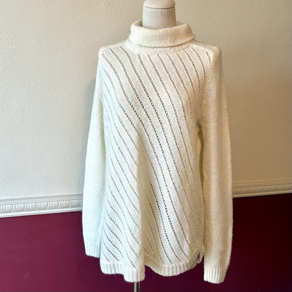 Lou & Grey Ivory Knit Tunic Sweater Women's L Acrylic Wool Alpaca Soft Scandi